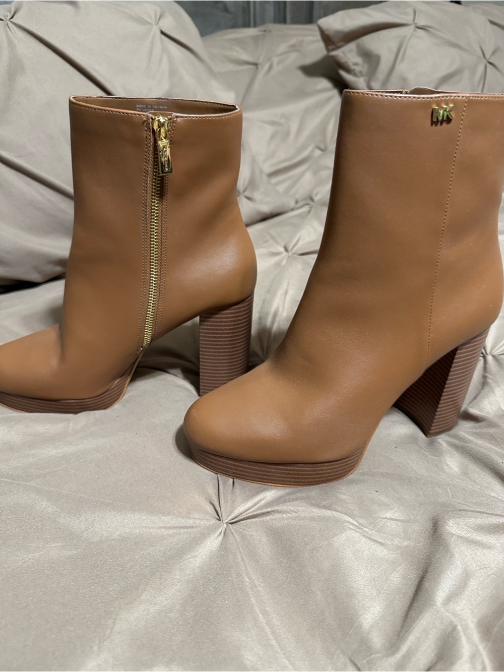 Michael Kors Cognac Leather Platform Ankle Boots